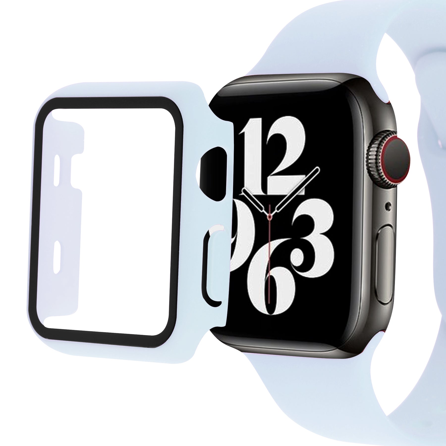 Silicone Watch Strap with PC Frame+Tempered Glass Screen Protector Anti-scratch Replacement for Apple Watch Series 7 45mm Silicone Watch Strap with PC Frame+Tempered Glass Screen Protector Anti-scratch Replacement for Apple Watch Series 7 45mm